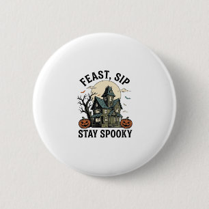 Gruselhaus Halloween Vintage Gravur Spuk S Button