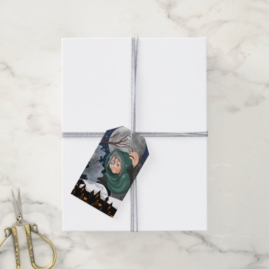 Gruselhexe & Spukhaus Halloween🌙 Geschenkanhänger (Mit Garn)