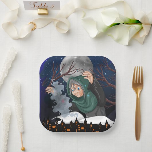 Gruselhexe & Spukhaus Halloween🌙 Pappteller (Hochzeit)