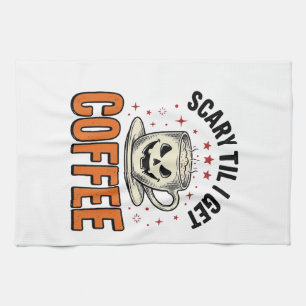 Gruselig bis Kaffee Vintage Halloween Kaffee Shirt Geschirrtuch