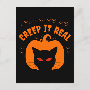 GRUSELIG KOMISCHE KATZE HALLOWEEN POSTKARTE
