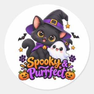Gruselig & Purrfekt – Halloween-Katzen-Aufkleber Runder Aufkleber