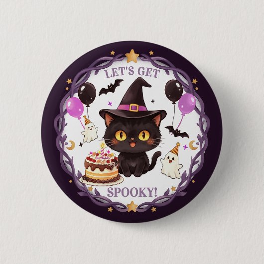 Gruselig süße Hexe schwarze Katze Zauberer Fantasy Button (Vorderseite)