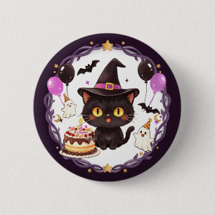 Gruselig süße Hexe schwarze Katze Zauberer Fantasy Button