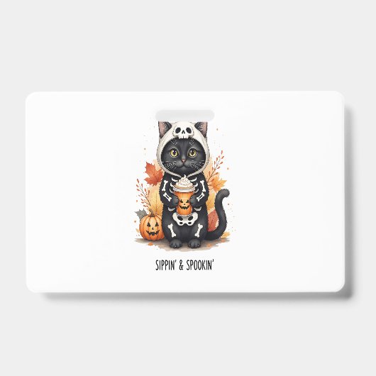 Gruselig süße Katze Halloween Ausweis (Vorderseite)