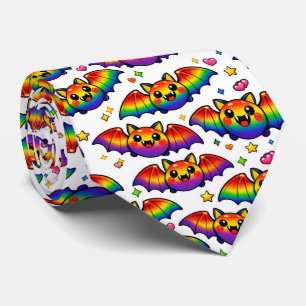 🦇🌈 Gruselig süße Regenbogen-Fledermäuse Krawatte