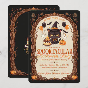 Gruselig süße schwarze Katzenhexe Halloween-Party Einladung