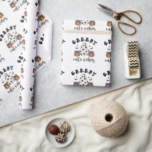 Gruselig süße Vibes Coquette-Geist & Kürbis Geschenkpapier