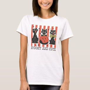 Gruselig und Süß - Schwarze Katze und Kürbis T-Shirt