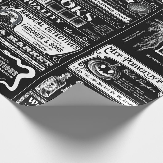 gruselig zwischen Zeitung antikes Schwarz Geschenkpapier (Ecke)