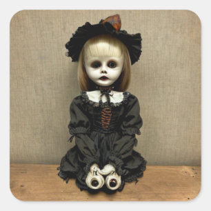 Gruselige alte Antiquitätenpuppe Halloween Quadratischer Aufkleber