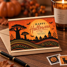 Gruselige Baobab-Halloween-Postkarte