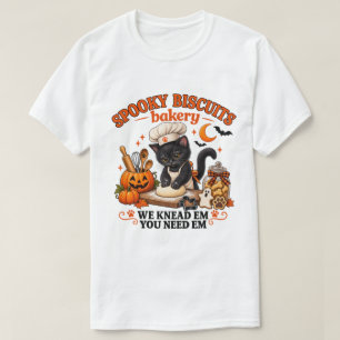 Gruselige Biscuit-Bäckerei Halloween-Schwarze-Katz T-Shirt