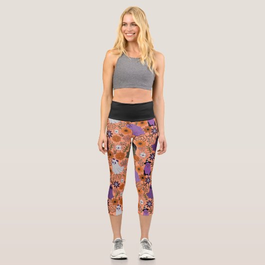 Gruselige Blumen Capri Leggings (Vorderseite)