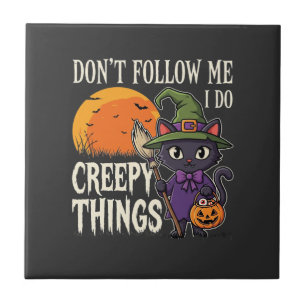 Gruselige Dinge Halloween Katze Hexe Design_1 Fliese
