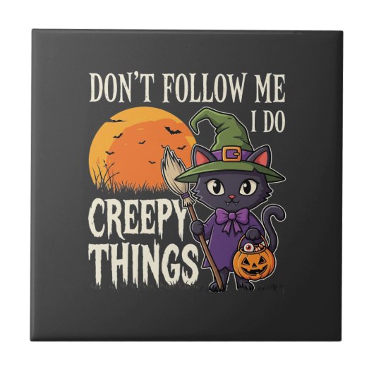 Gruselige Dinge Halloween Katze Hexe Design_1 Fliese (Vorderseite)