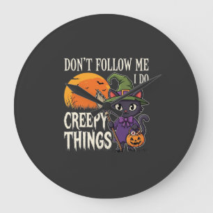 Gruselige Dinge Halloween Katze Hexe Design_1 Große Wanduhr
