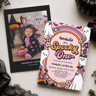 Gruselige Eins Pink Halloween 1. Geburtstagsfeier Einladung