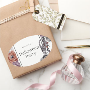 Gruselige Florale Halloween-Geburtstagsparty-Karte Ovaler Aufkleber