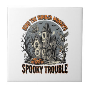 Gruselige geflügelte Affen Halloween-Shirt_1 Fliese