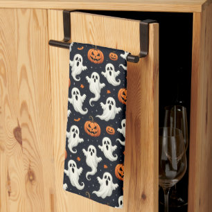 Gruselige Geister und Jack O'Lanterns Halloween Geschirrtuch