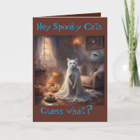 Gruselige Geistkatze Halloween Grußkarte