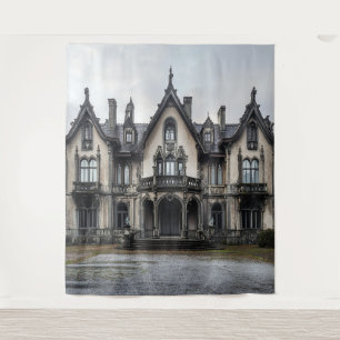 Gruselige Gothic-Mansion-Hochzeits-Fotokulisse Wandteppich