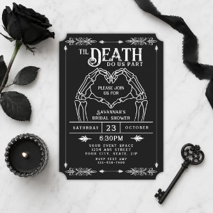 Gruselige Gothic Schwarz-Weiß-Skelett-Brautparty Einladung