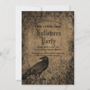 Gruselige Gothic Vintage Halloween-Party mit Rabe Einladung