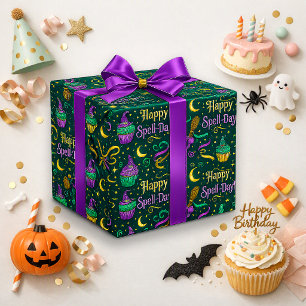 Gruselige grüne Hexen-Magie-Geburtstag Geschenkpapier