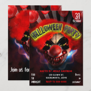 Gruselige Grusel Killer Clown Halloween-Party Einladung