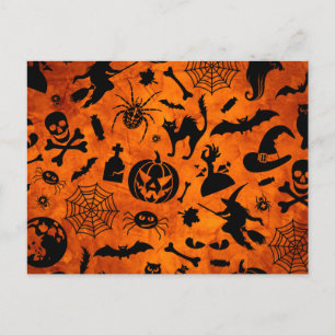Gruselige Halloween-Collage mit Hexe, Kürbis Postkarte