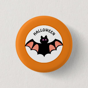 Gruselige Halloween-Fledermäuse auf Orange und Wei Button