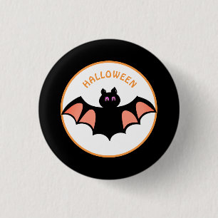 Gruselige Halloween-Fledermäuse auf Schwarz & Weiß Button