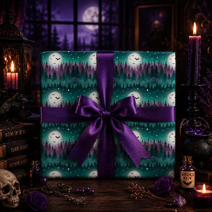 Gruselige Halloween-Fledermäuse Vollmondwald Geschenkpapier