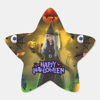 Gruselige Halloween-Geburtstagseinladung Stern-Aufkleber