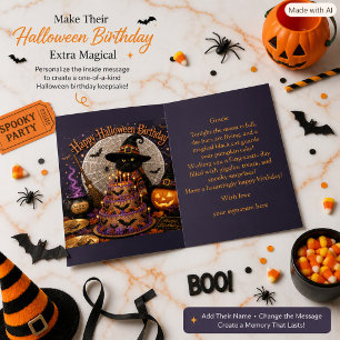Gruselige Halloween-Geburtstagskarte schwarze Katz Karte