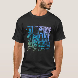 Gruselige Halloween-Geister-Kürbis-Schwarze-Katze- T-Shirt