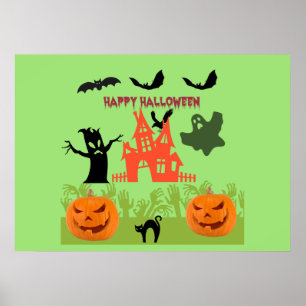 Gruselige Halloween-Geister-Silhouette Lime-Nebel Poster
