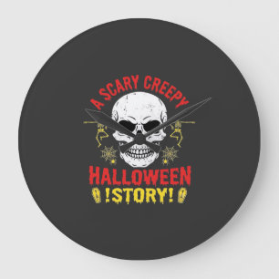Gruselige Halloween-Geschichte Totenkopf-Design_1 Große Wanduhr