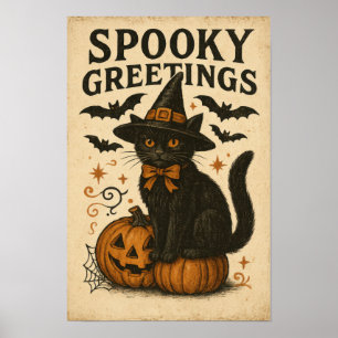 Gruselige Halloween-Grüße im Vintage-Stil Poster