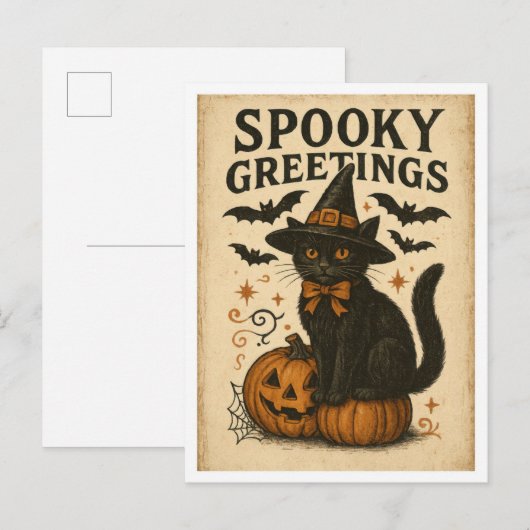 Gruselige Halloween-Grüße im Vintage-Stil Postkarte (Vorne/Hinten)