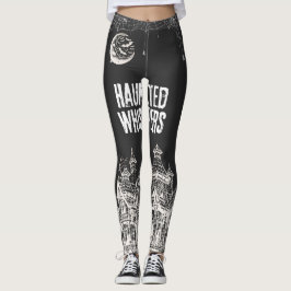 Gruselige Halloween-Hexe, Spukhaus, Mond & Flederm Leggings