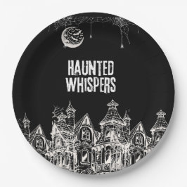 Gruselige Halloween-Hexe, Spukhaus, Mond & Flederm Pappteller