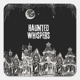 Gruselige Halloween-Hexe, Spukhaus, Mond & Flederm Quadratischer Aufkleber