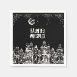 Gruselige Halloween-Hexe, Spukhaus, Mond & Flederm Serviette