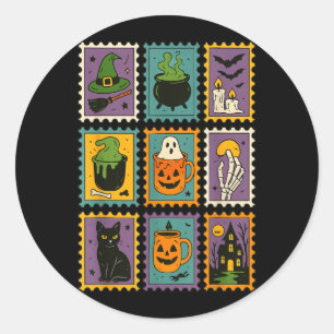 Gruselige Halloween-Hexen-Geister-Kürbis-Schwarz Runder Aufkleber