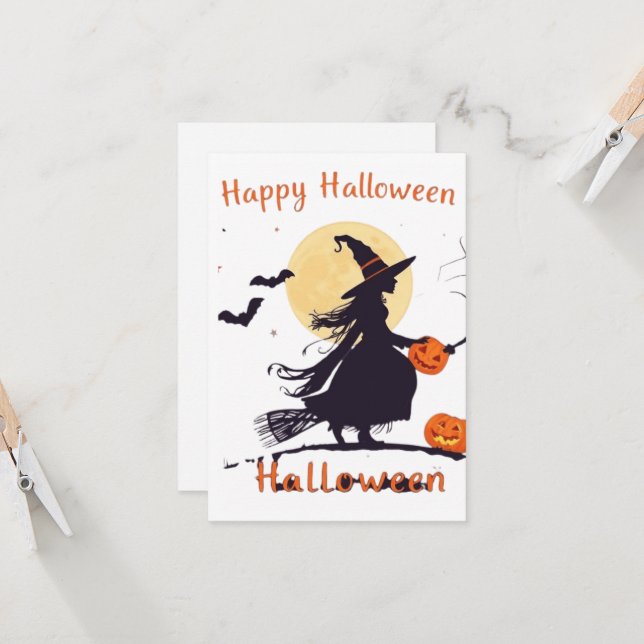 Gruselige Halloween Hexen-Silhouette mit Jack-o'-L (Vorderseite/Rückseite Beispiel)