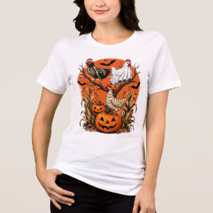 Gruselige Halloween-Hühner Skelett Geist Mumie Tri-Blend Shirt