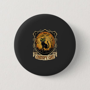 Gruselige Halloween-Katze Schwarze Friedhofsfleder Button